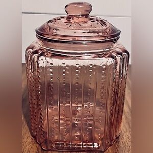 Vintage ASP Pink Pressed Glass Container.